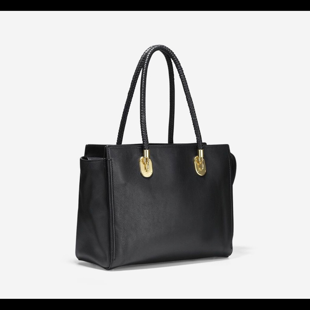 Cole Haan Black Leather Benson Work Tote with Gold detail Authentic